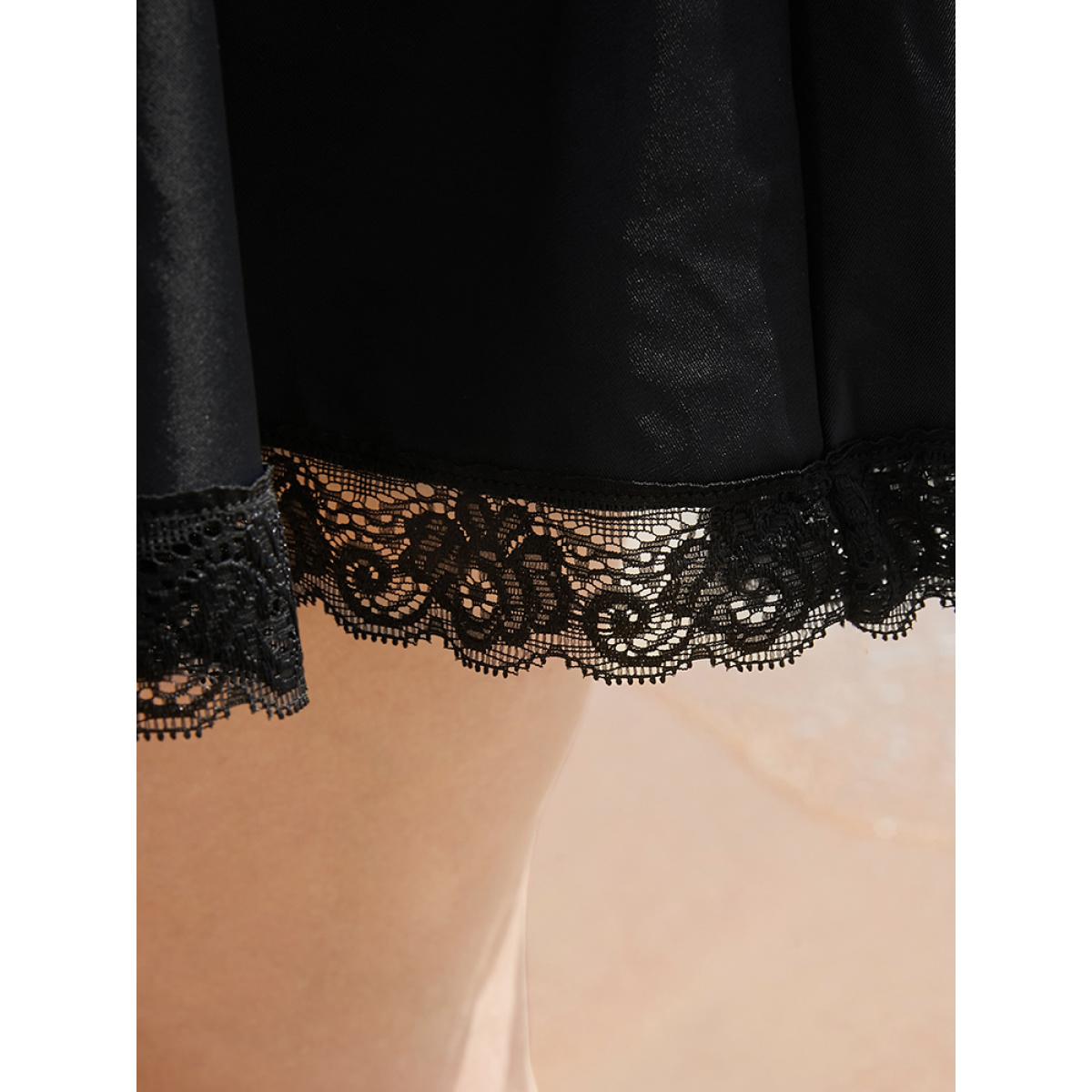 Plus Size Lace Trim Wrap Crossover Back Ruffles Swim Dress Women's Swimwear Black Vacation Bodycon High stretch Curve Swim Dresses BloomChic 28/5X Product Image