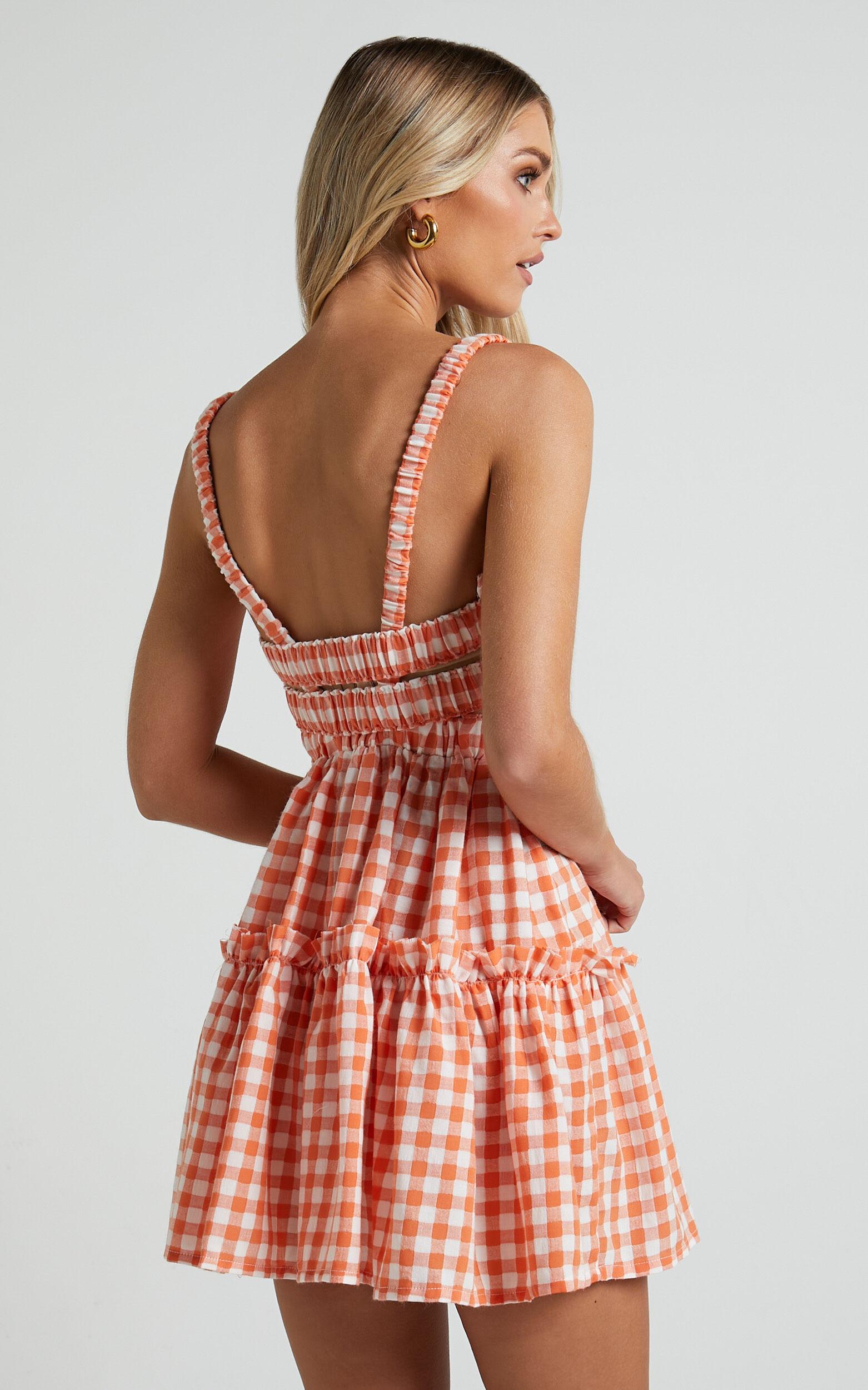Wilda Mini Dress - Shirred Tiered Dress in Orange Product Image
