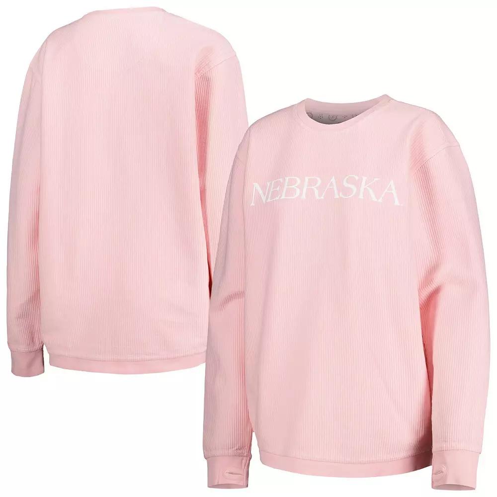 Women's Pressbox Pink Nebraska Huskers Comfy Cord Bar Print Pullover Sweatshirt, Size: Small Product Image