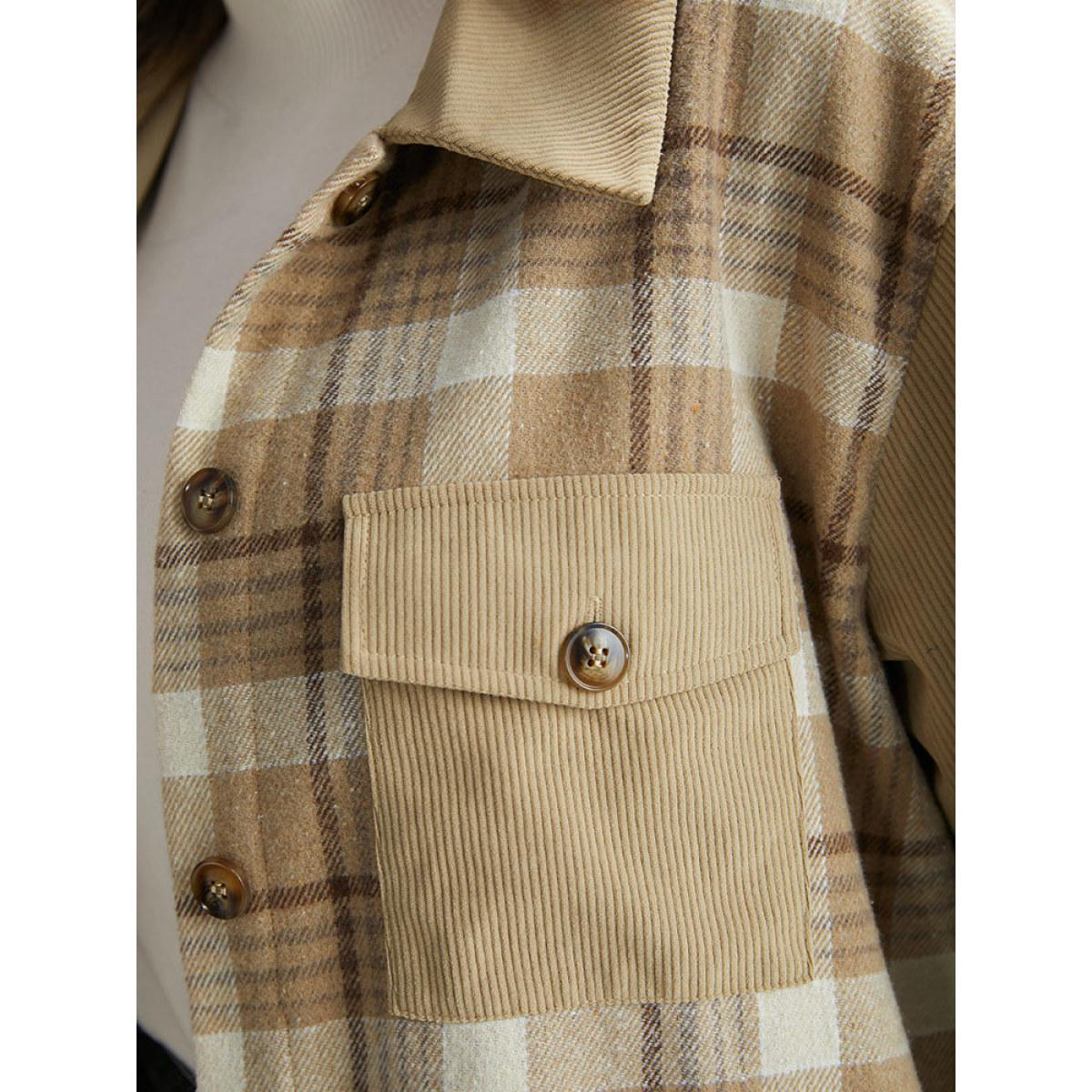 Plus Size Corduroy Plaid Patchwork Pocket Jacket Women Champagne Contrast Pocket Dailywear Jackets BloomChic 28/5X Product Image