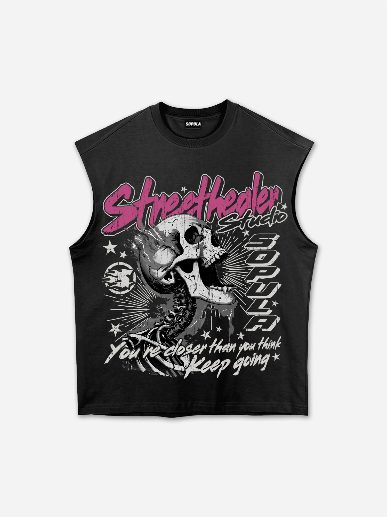 Street Healer Flaming Skulls Old Vintage Graphic Tank Top Product Image
