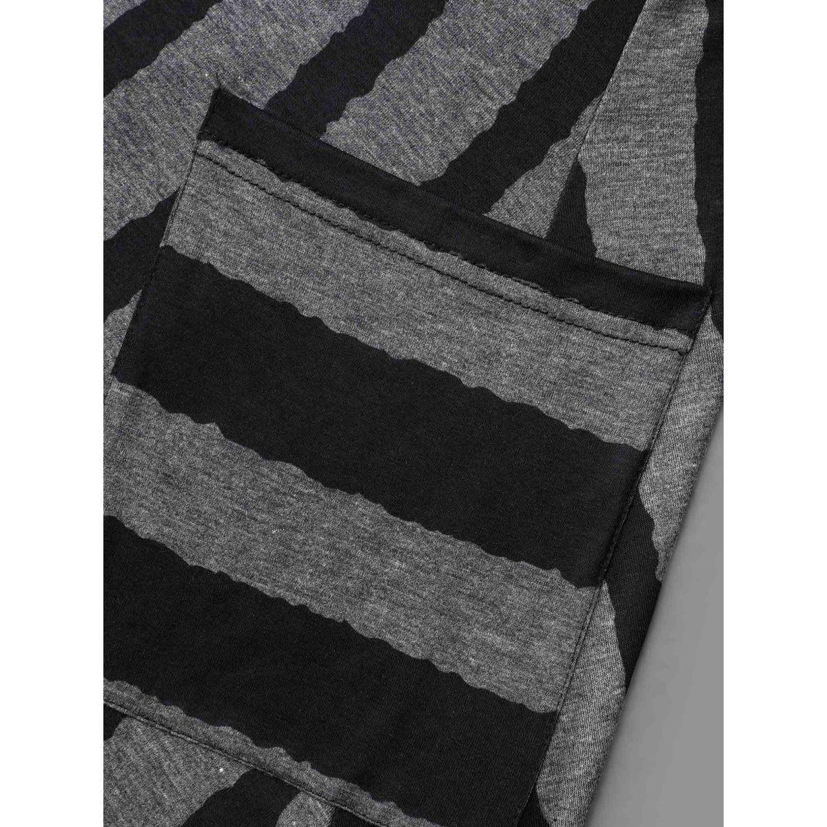 Plus Size Striped Spliced Pockets Hi-Low Hem Vest Women Black Casual Contrast Round Neck Everyday Tank Tops Camis BloomChic 30/6X Product Image