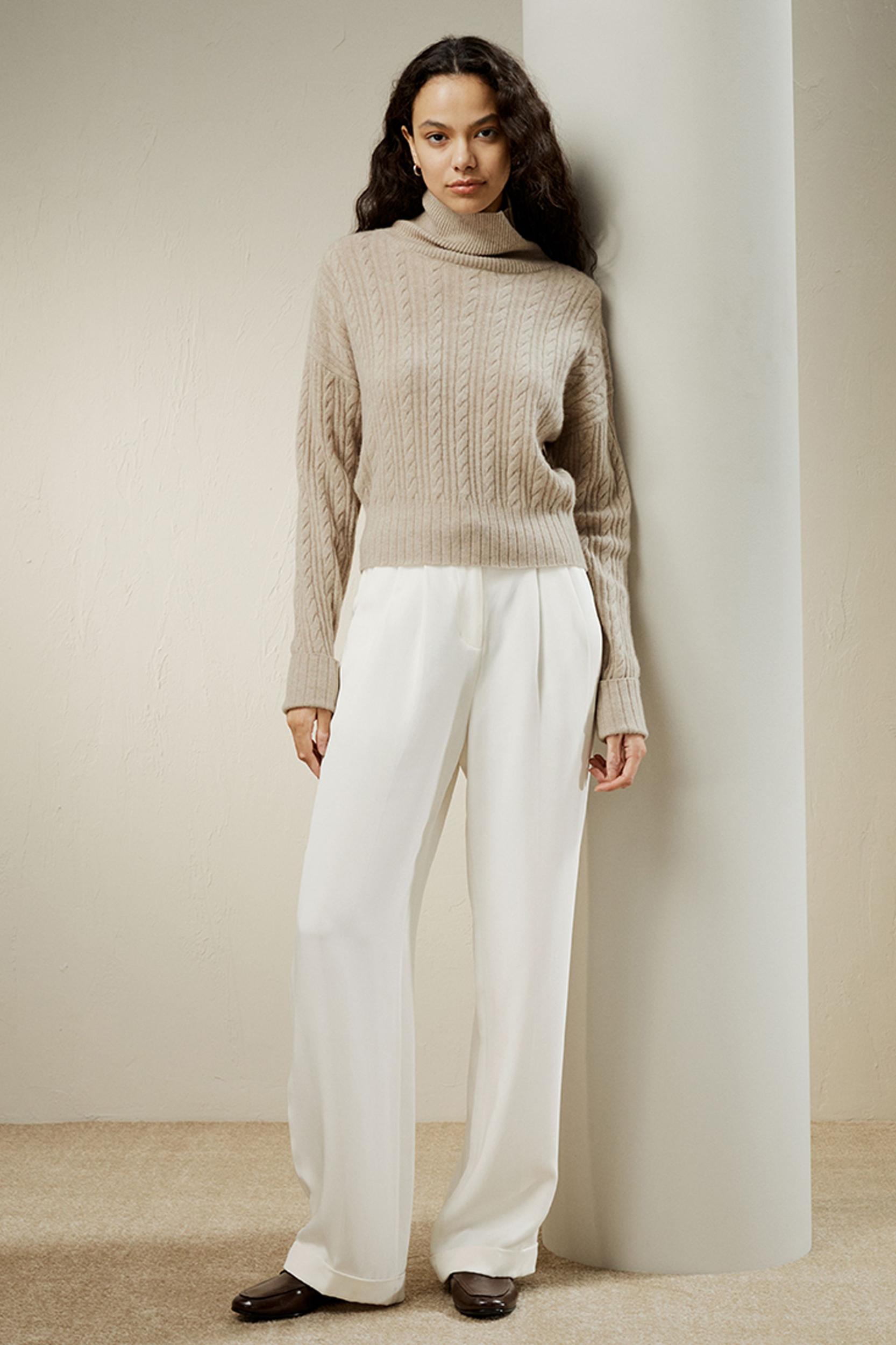Classic Cable Knit Turtleneck Sweater Product Image