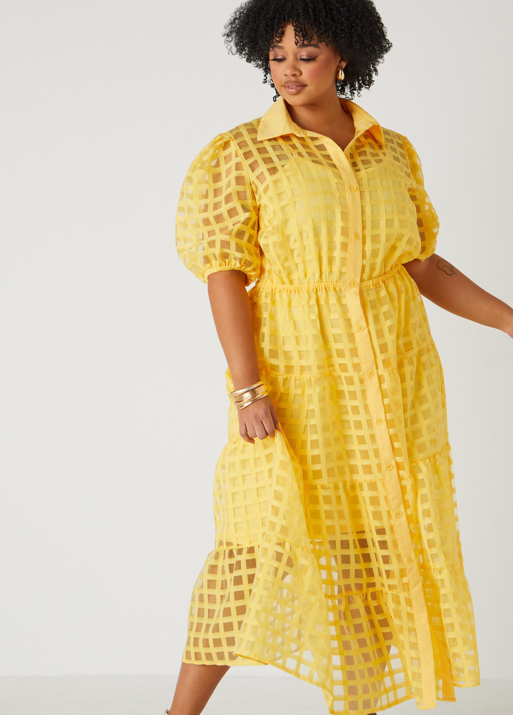 Windowpane Flounced A Line Dress Product Image