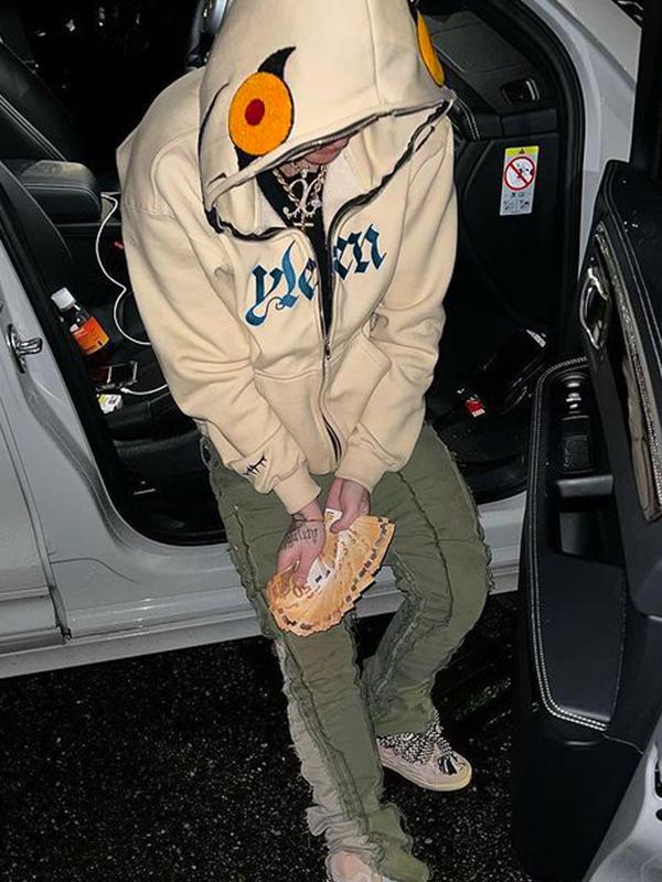 Funny Smiling Print Full Zip Oversized Hoodie Product Image