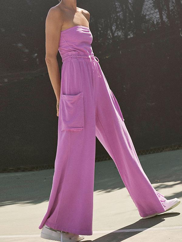 Solid Multi Pocket Drawstring Bandeau Jumpsuits Product Image