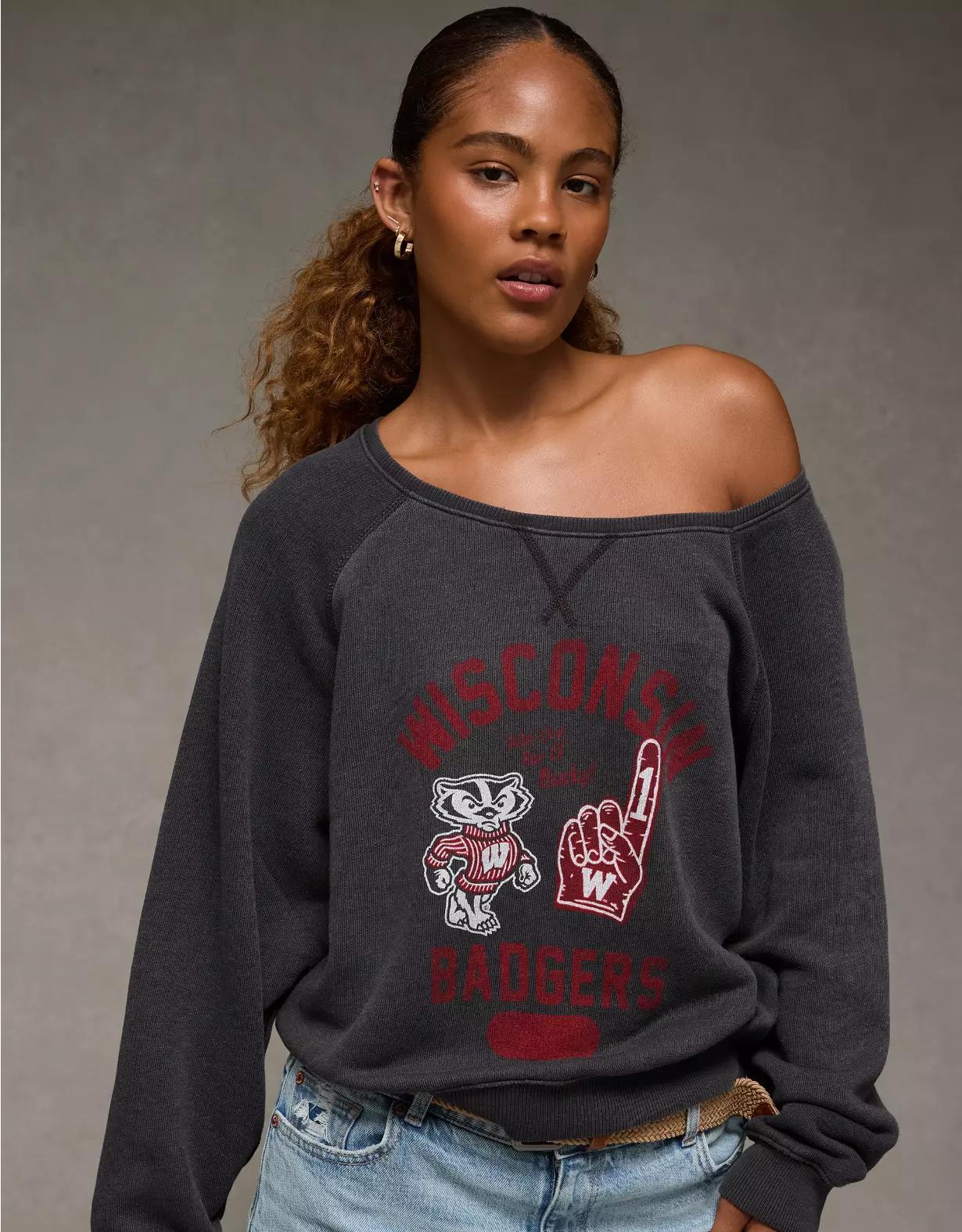 AE Wisconsin Badgers Graphic Off The Shoulder Sweatshirt Product Image