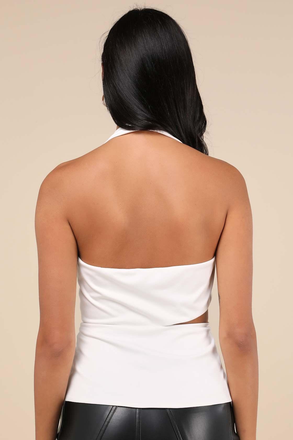 Poised Expert White Halter Cutout Peplum Top Product Image