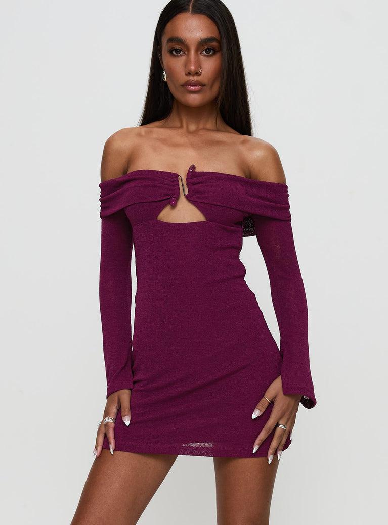 Firenza Long Sleeve Mini Dress Purple Product Image