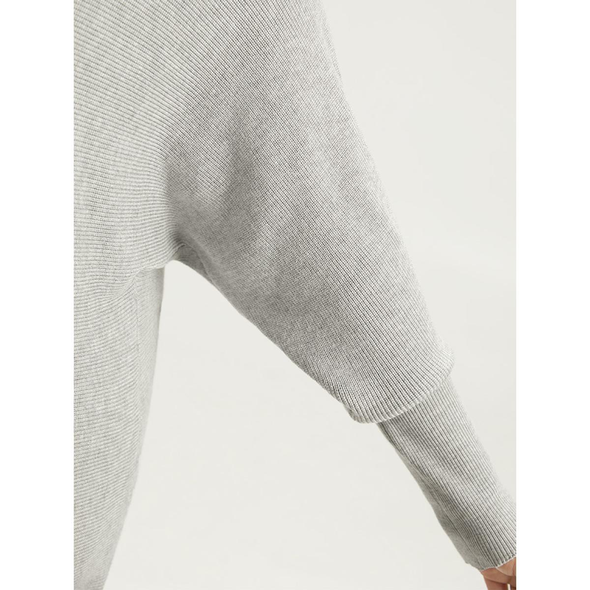 Plus Size Supersoft Essentials Lapel Collar Batwing Sleeve Pullover LightGray Women Casual Loose Long Sleeve Lapel Collar Dailywear Pullovers BloomChic 14-16/1X Product Image