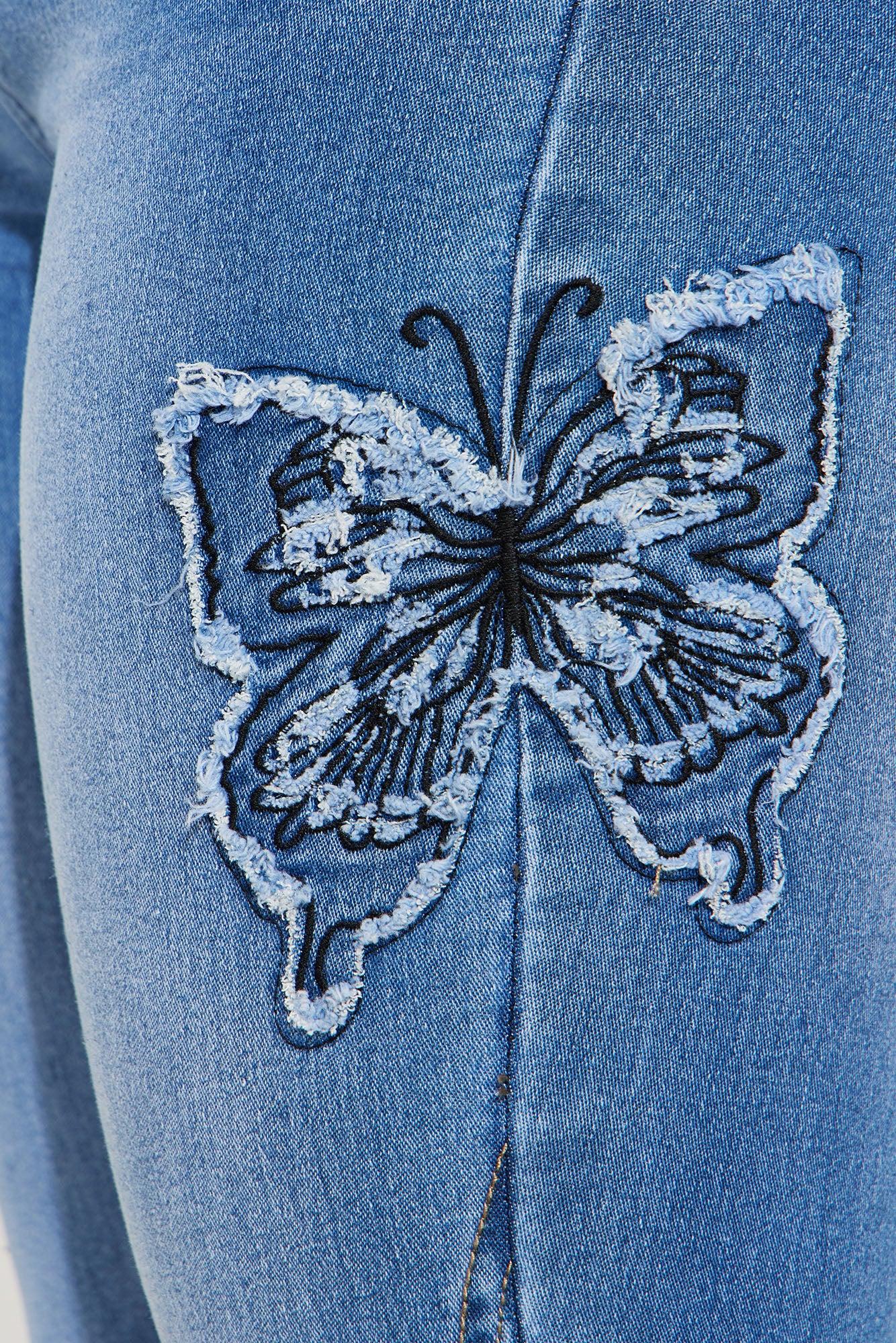 Fluttering Butterfly Embroidered Flare Jeans - Medium Wash Female Product Image
