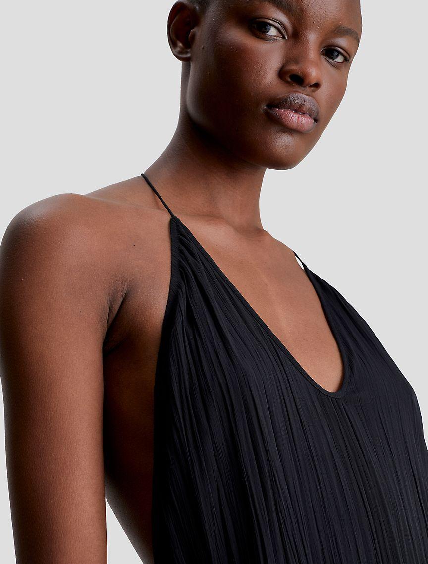 Pleated Texture Maxi Slip Dress Product Image