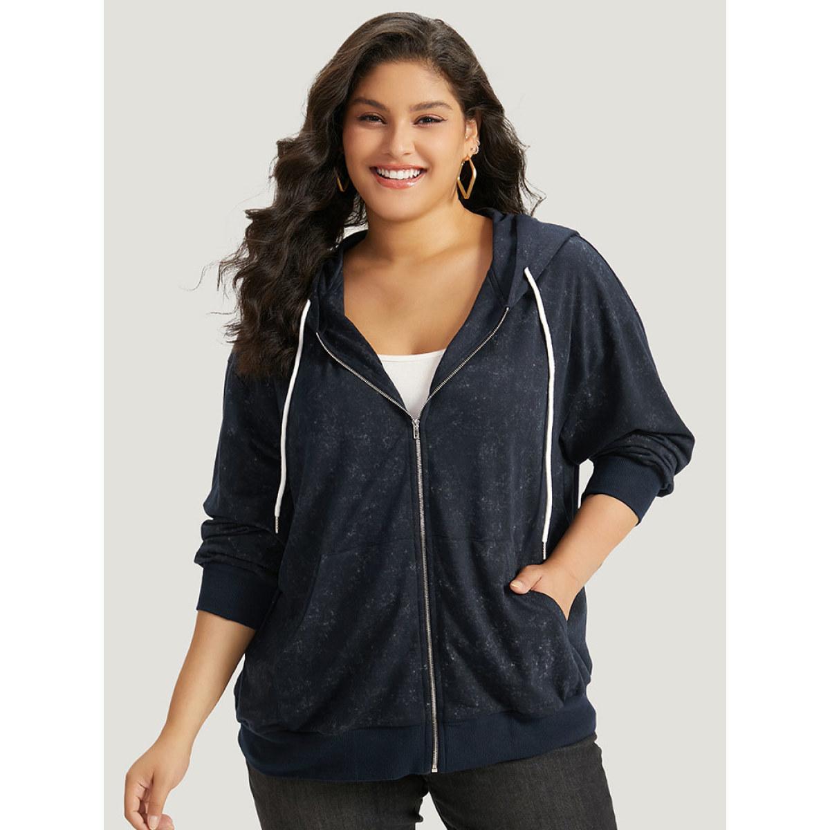 Plus Size Heather Hooded Drawstring Pocket Zipper Fly Sweatshirt Women Midnight Casual Elastic cuffs Hooded Everyday Sweatshirts BloomChic 28/5X Product Image