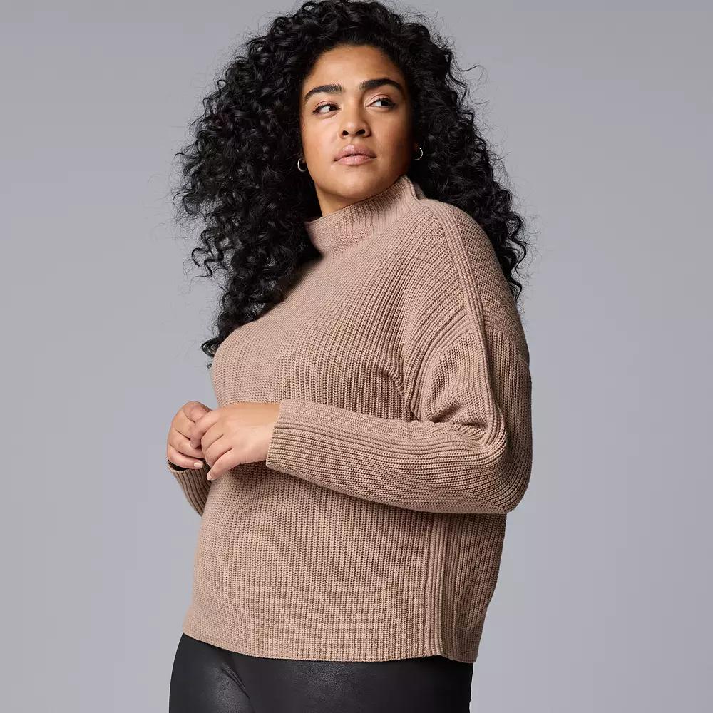 Plus Size Simply Vera Vera Wang Ribbed Turtleneck Sweater, Women's, Size: 4XL, Brown Gray Product Image