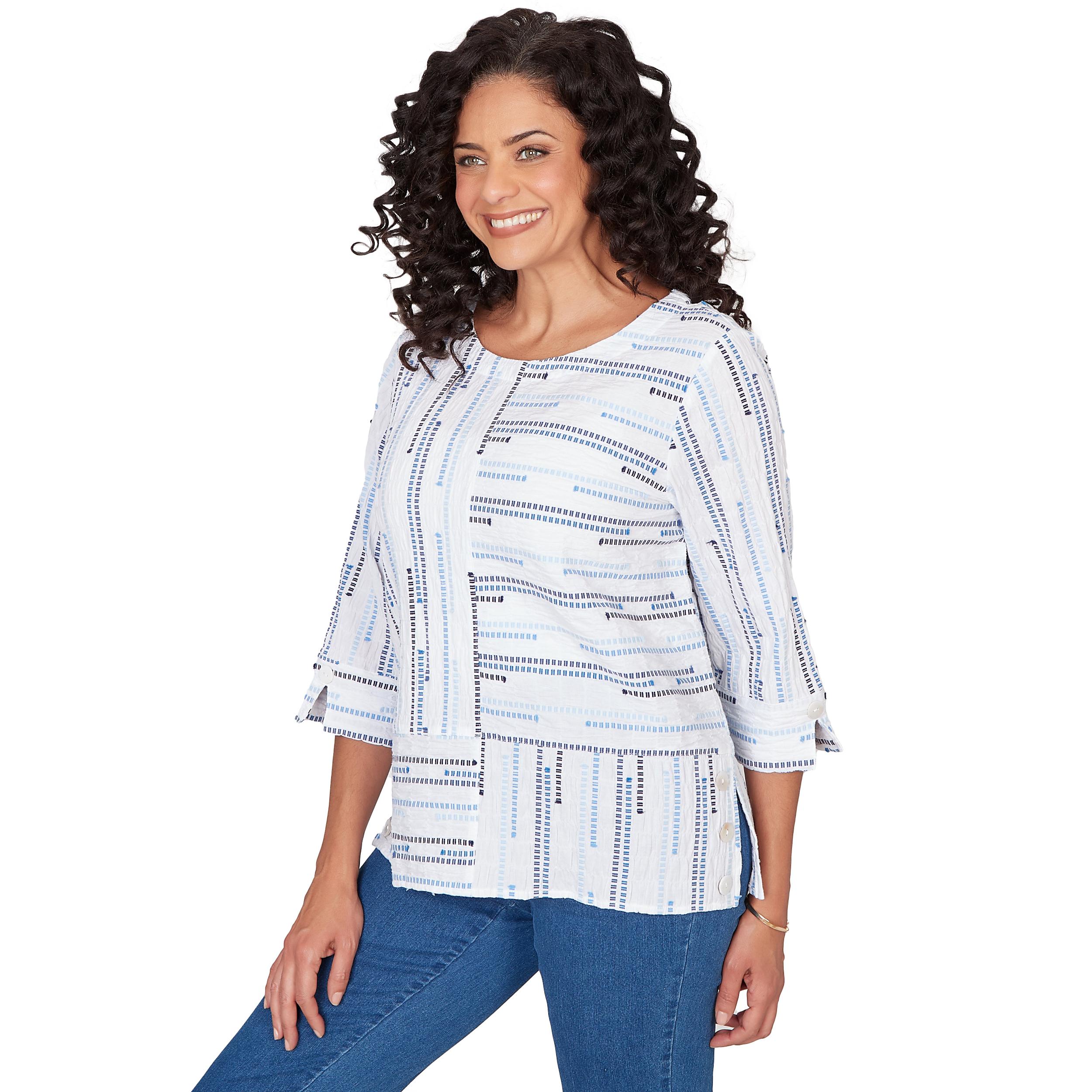 Alfred Dunner Spliced Jacquard Stripe Top- Petite Product Image