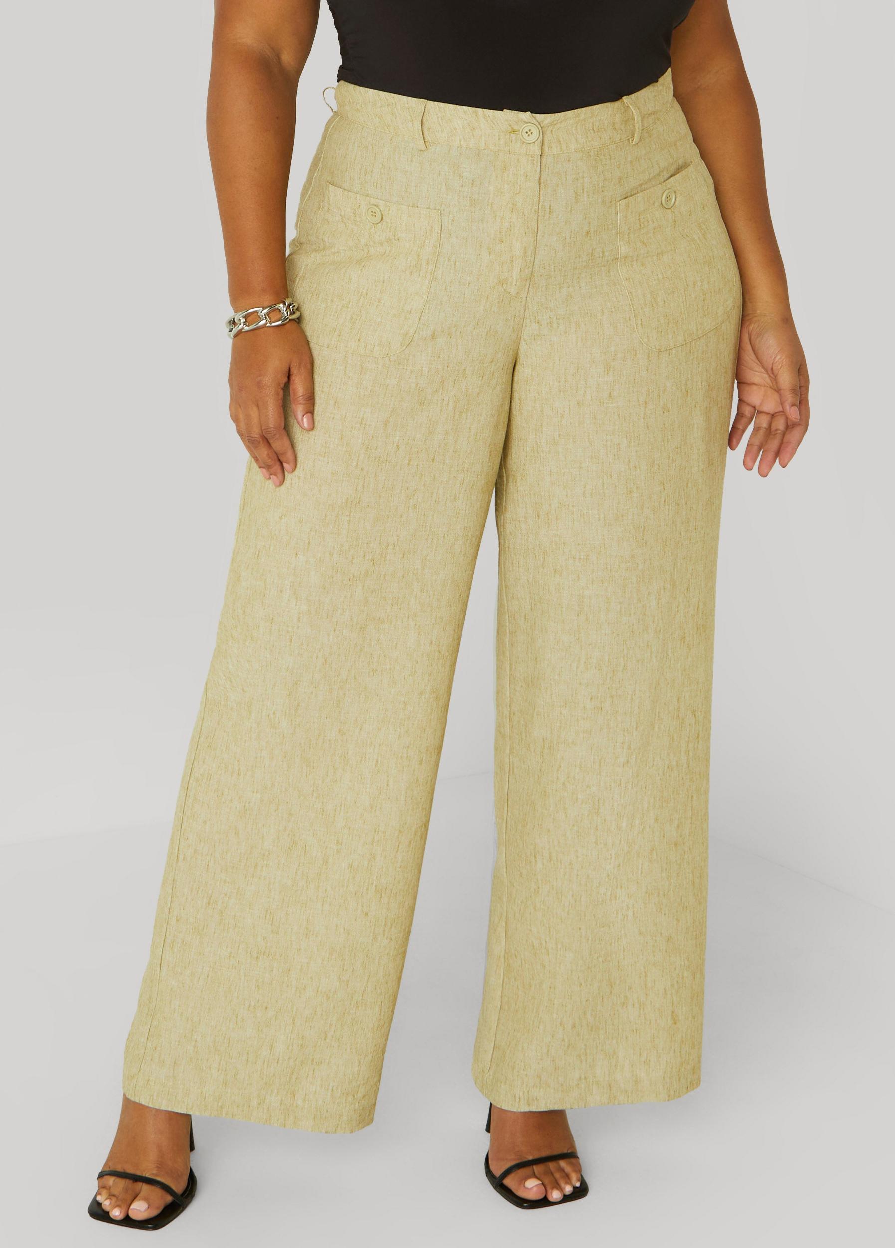 Patch Pocket Slub Wide Leg Pants Product Image