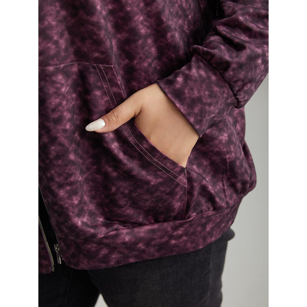 Plus Size Tie Dye Zipper Fly Pocket Jacket Women Purple Zipper Pocket Dailywear Jackets BloomChic 30/6X Product Image
