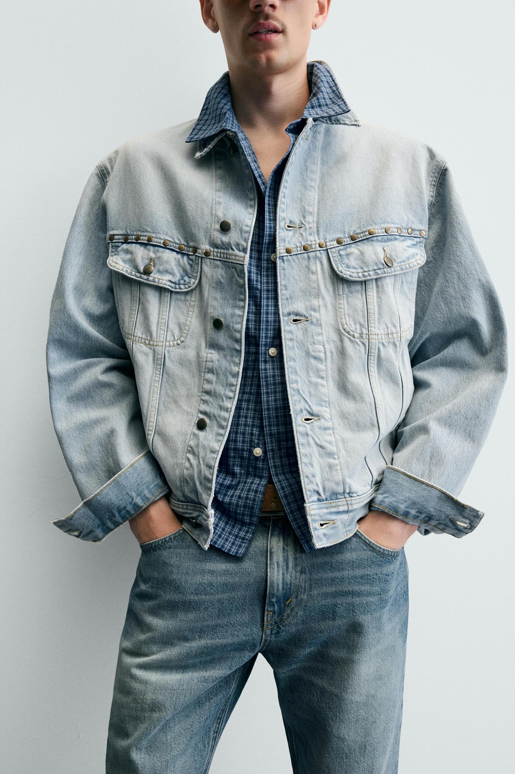 RELAXED FIT DENIM JACKET WITH METAL STUDS Product Image