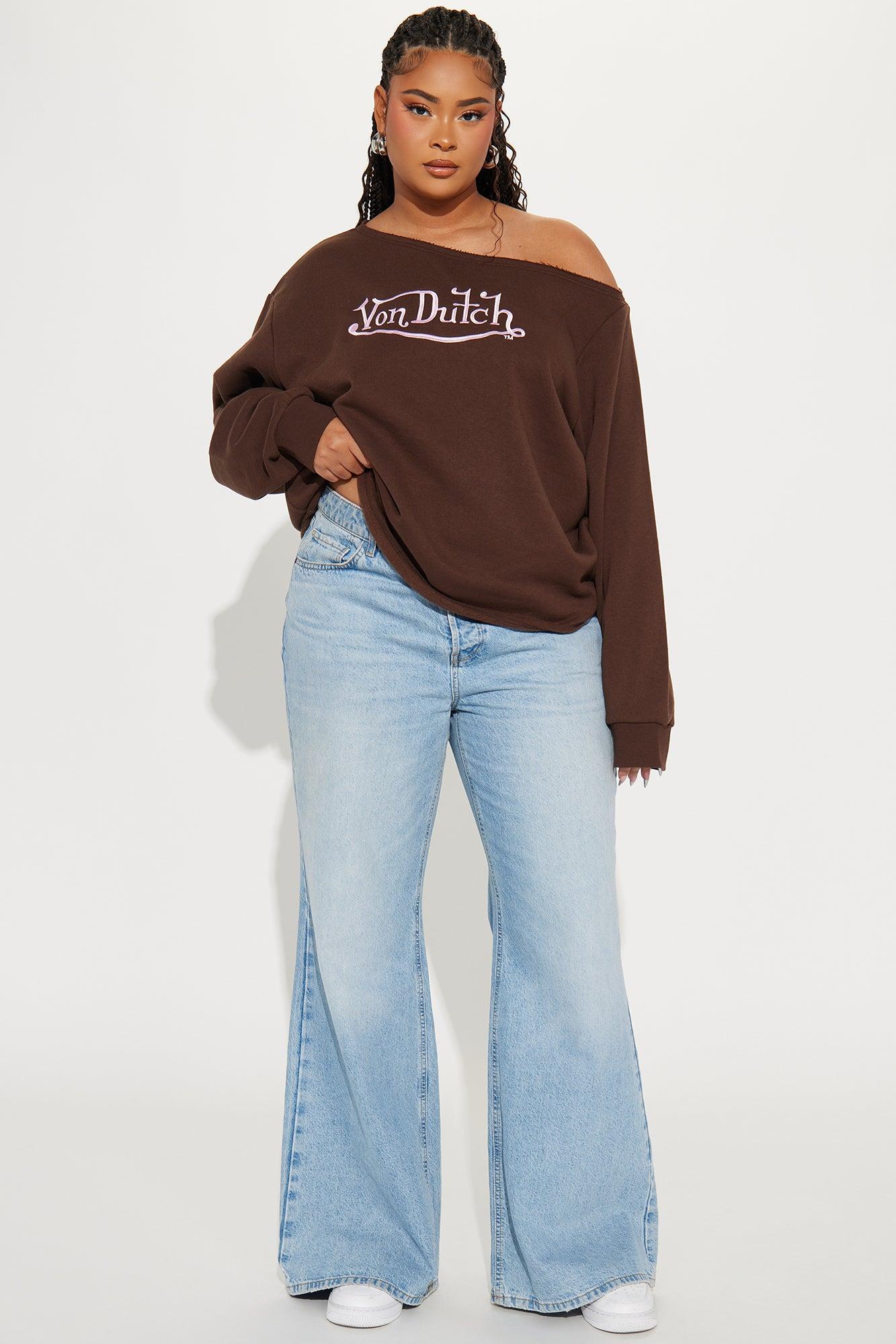 Von Dutch Classic Off Shoulder Sweatshirt - Brown Product Image