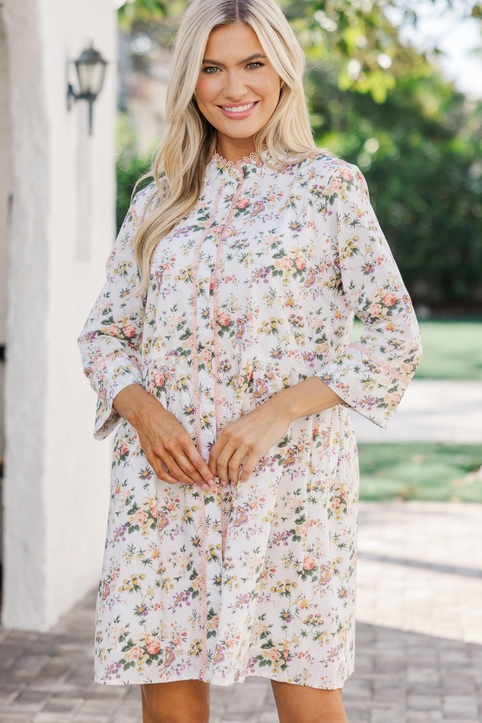 Believe In Yourself Ivory Ditsy Floral Dress Female Product Image