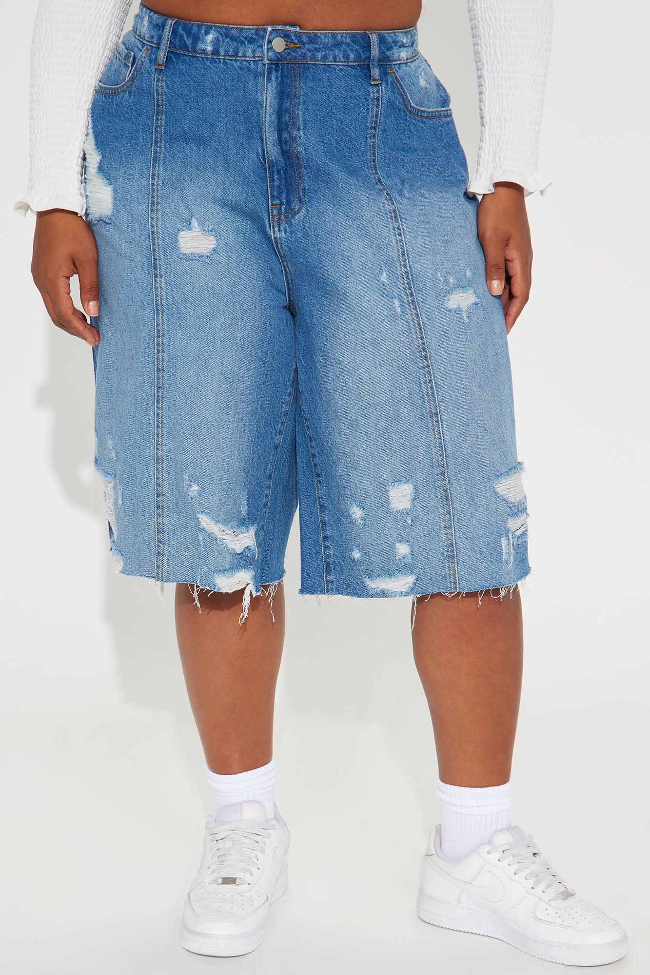 Back In Time Ripped Non Stretch Denim Jorts - Dark Wash Product Image