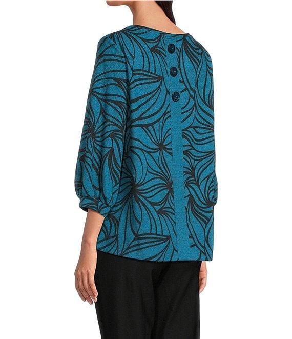 Ali Miles Petite Size Brushed Knit Stripe Round Neck 3/4 Cuff Sleeve Tunic Product Image