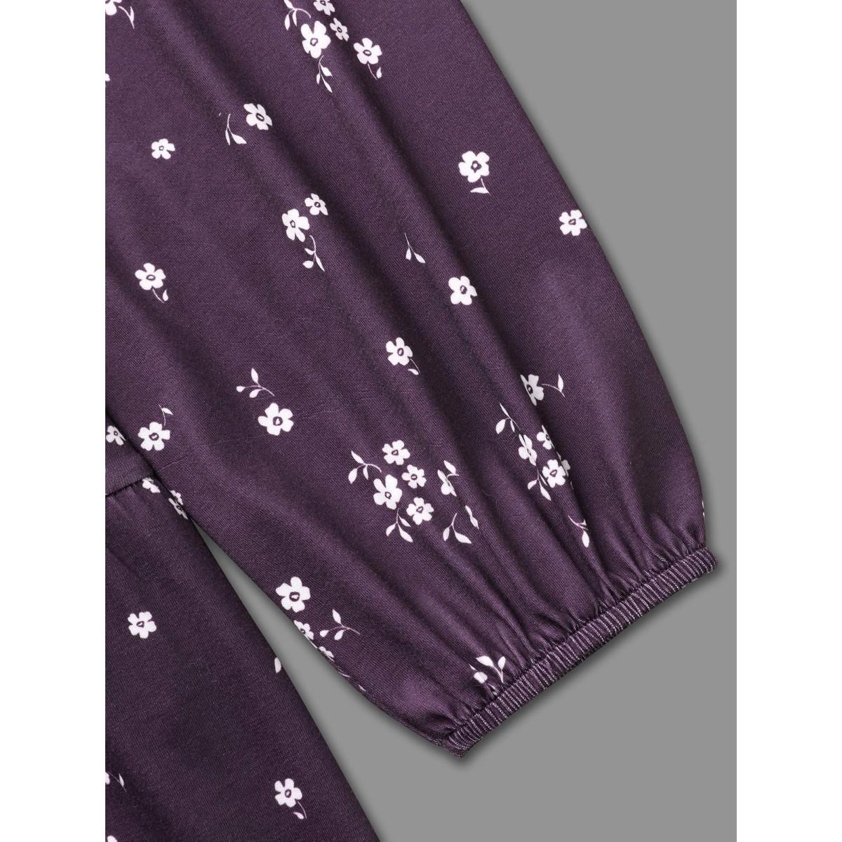 Plus Size Ditsy Floral Gathered Ruffle Hem T-shirt Eggplant Women Casual Gathered Natural Flowers Round Neck Loose Everyday T-shirts BloomChic 14-16/1X Product Image