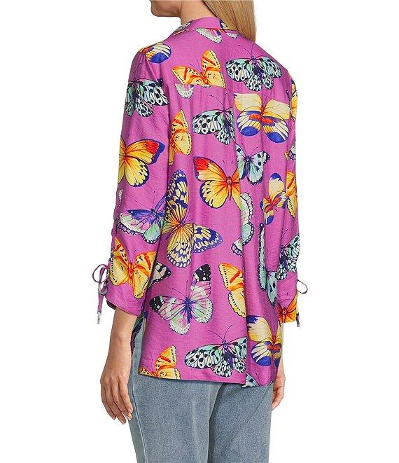 John Mark Butterfly Print Wire Collar Cinch Tie Sleeve Button Front Shirt Product Image