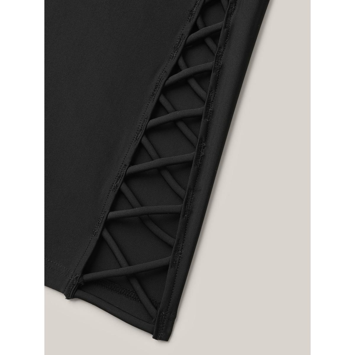 Plus Size Cut-Out Straps Hips Contour Swim Bottoms Women's Swimwear Black Resort Cross straps High stretch Skinny High Rise Curve Swim Bottoms BloomChic 30/6X Product Image