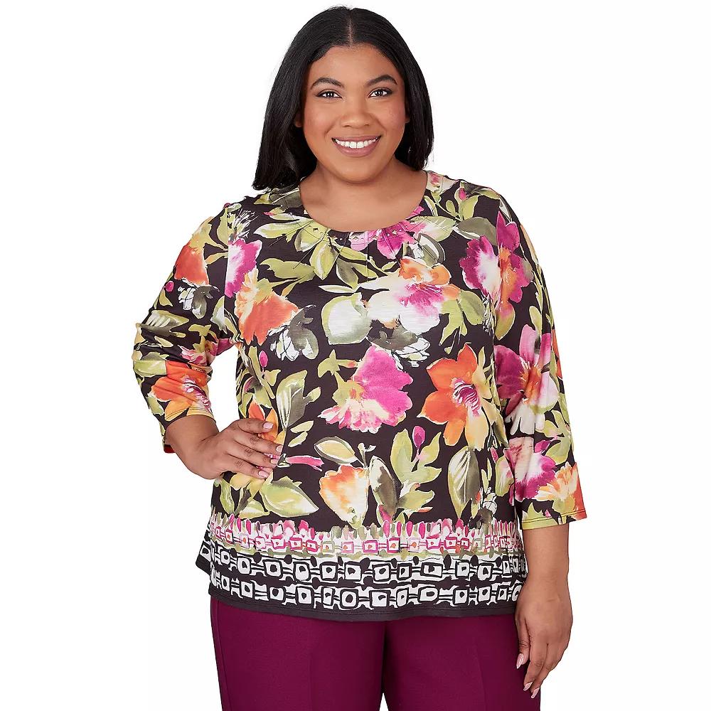 Plus Size Alfred Dunner Bold Floral Geometric Border Top, Women's, Size: 2XL, Multi Purple Product Image