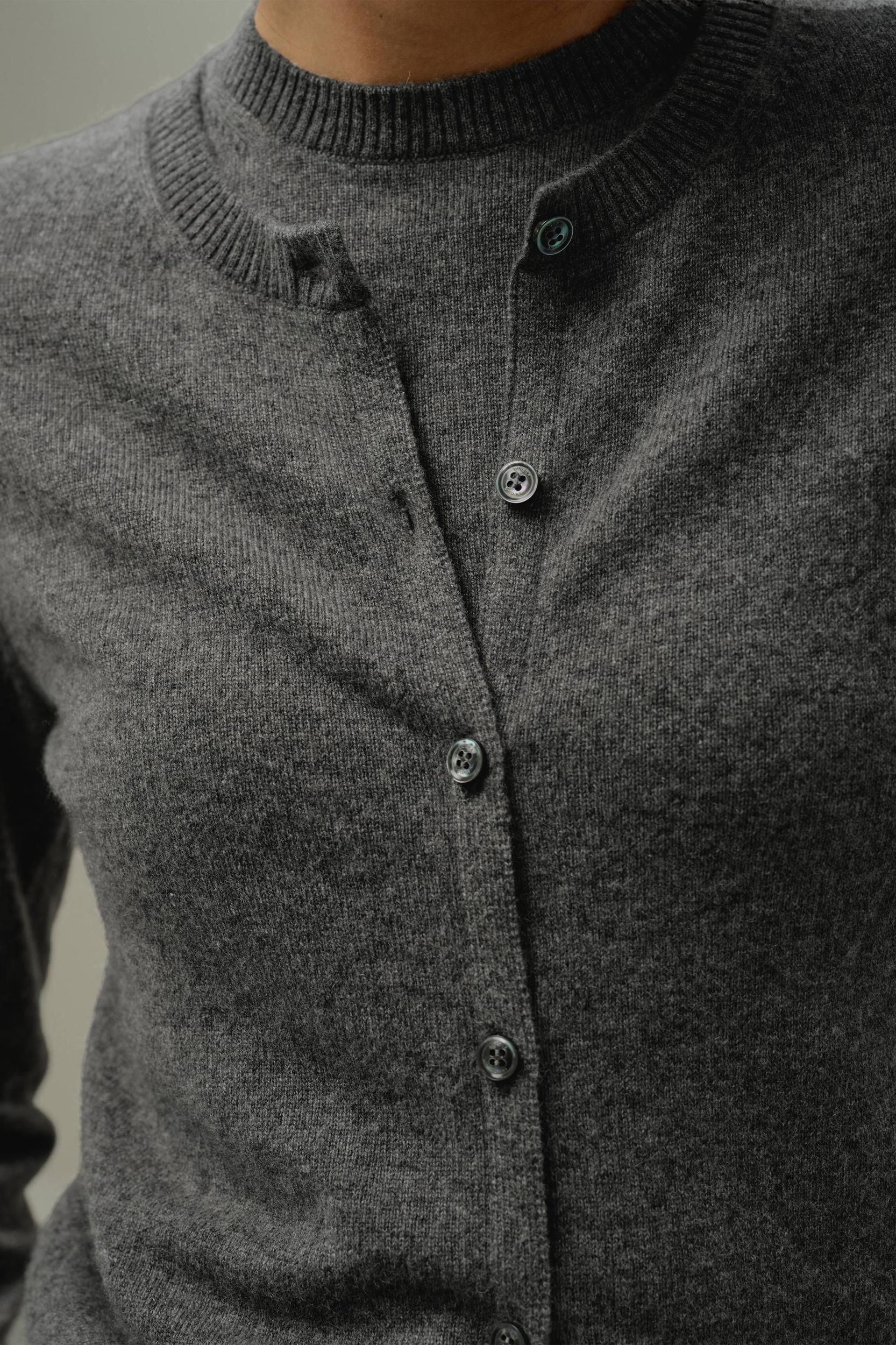 LILYSILK Women's Cashmere Cardigan | Fitted Crew Neck | 100% Cashmere | Soft & Breathable | Medium Gray | M Product Image