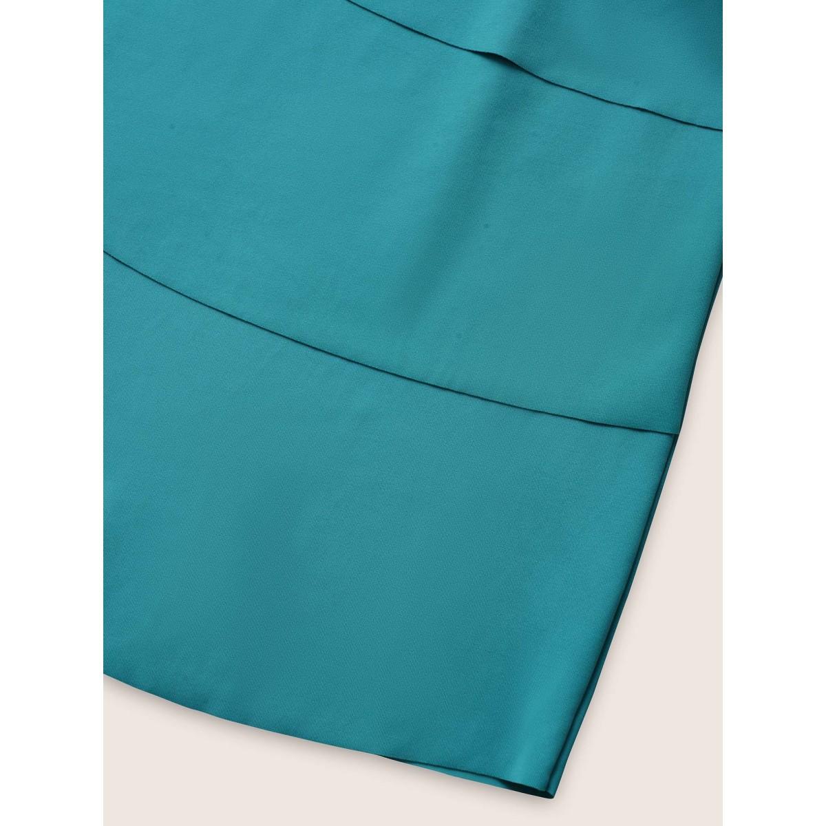 Plus Size Knotted Front Ruffle Tiered Tankini Top Women's Swimwear Turquoise Beach Ruffles High stretch Bodycon V-neck Curve Swim Tops BloomChic 22-24/3X Product Image