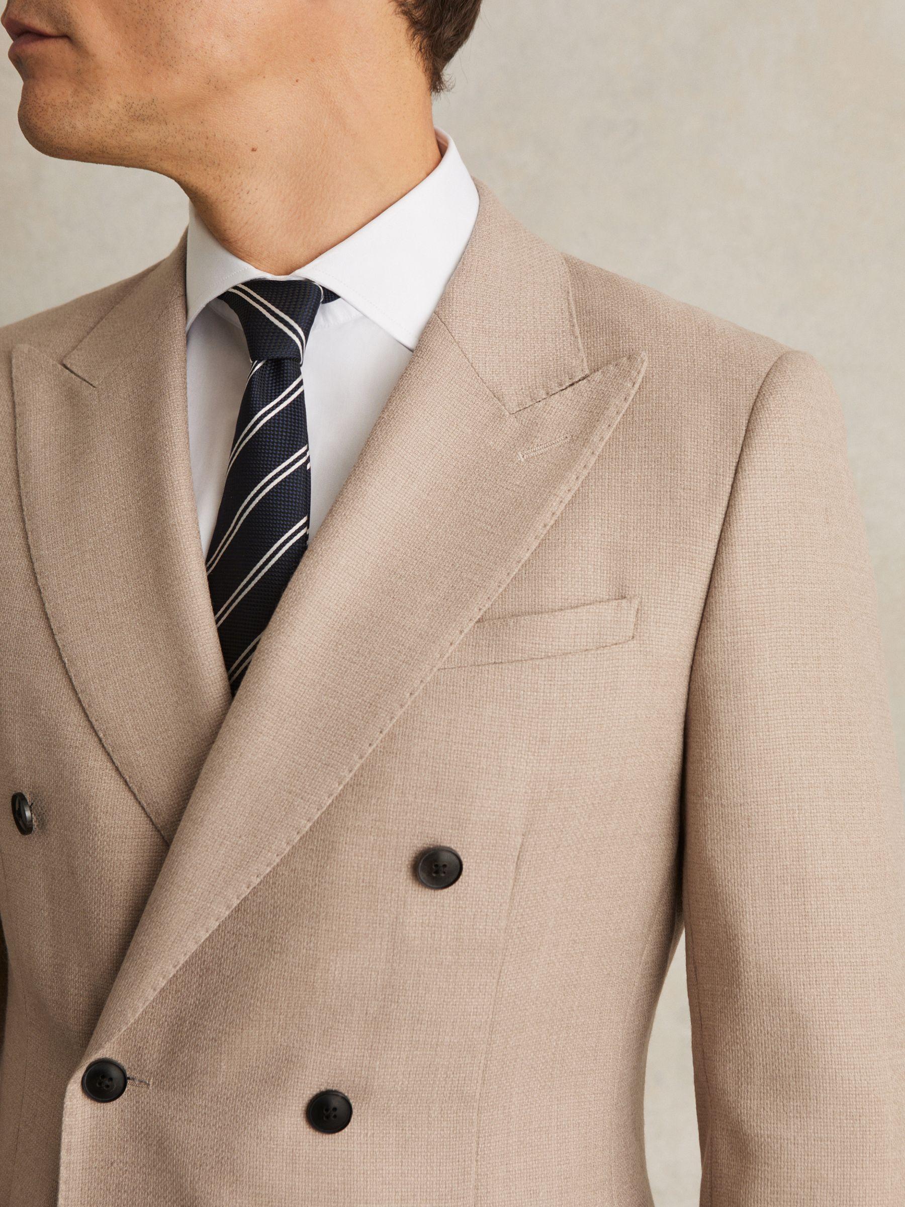 Slim-Fit Wool-Blend Double-Breasted Suit Blazer in Oatmeal Brown Product Image