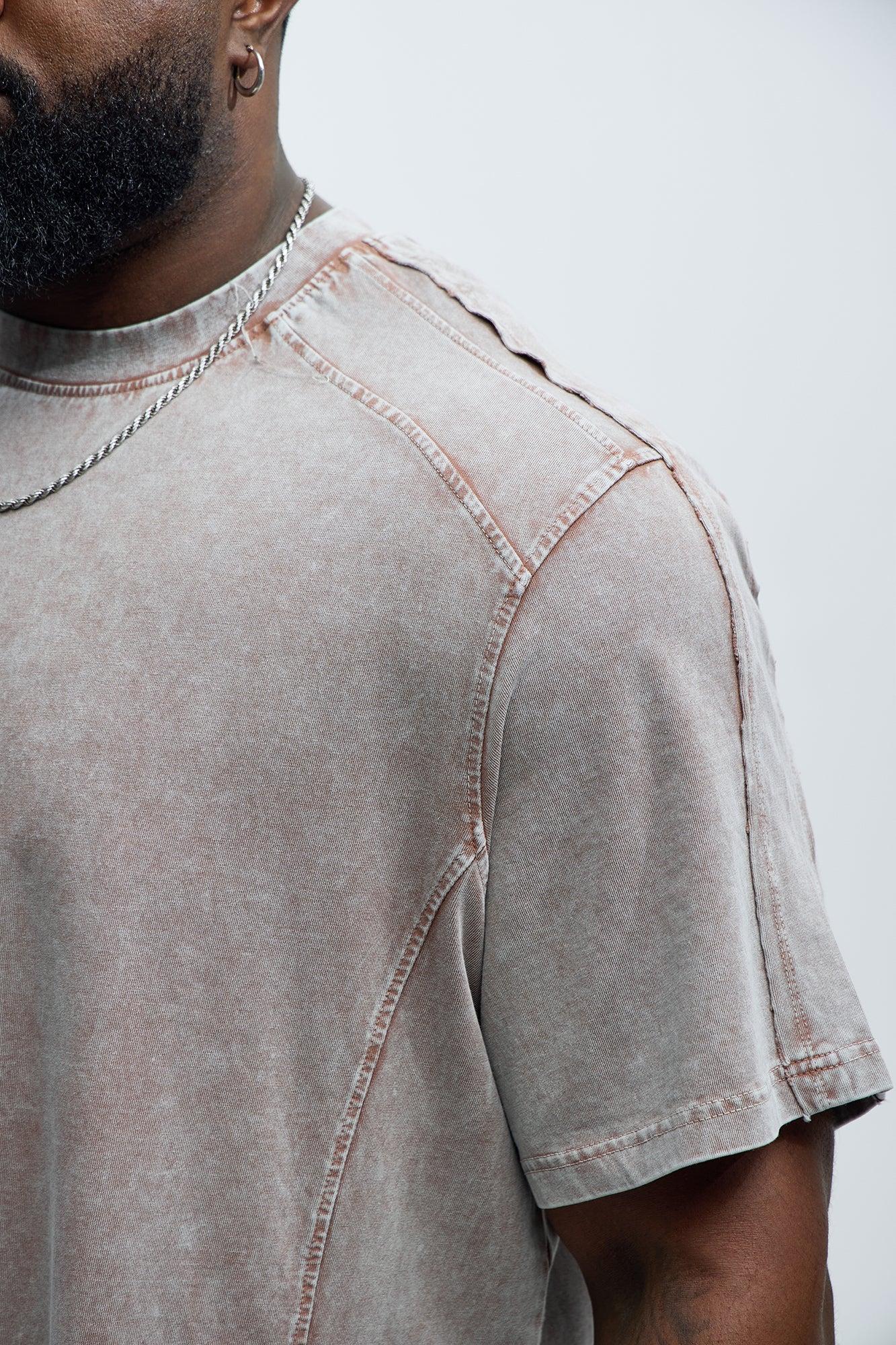 Paneled Acidwash Oversized Tee - Mauve Product Image