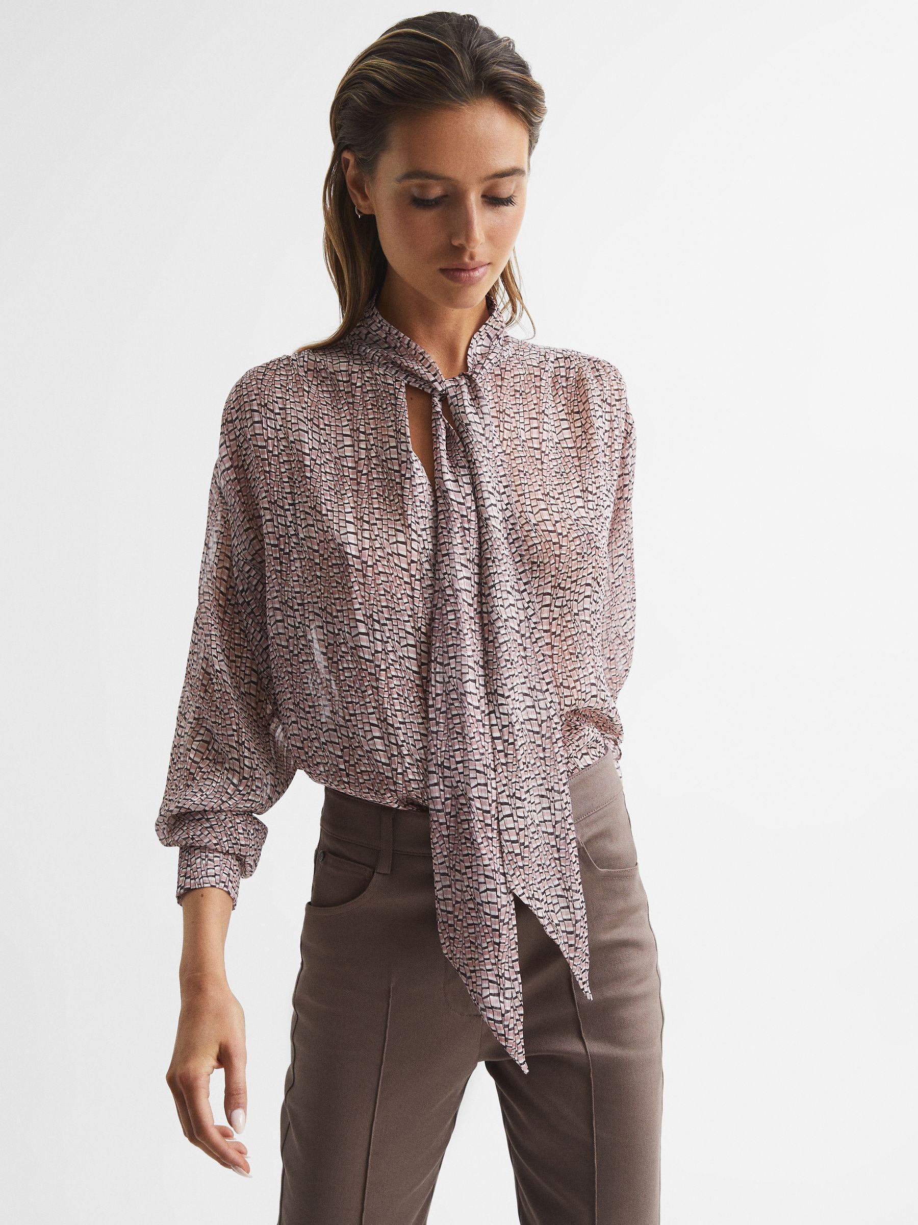 Metallic Long Sleeve Blouse in Pink Product Image