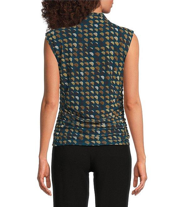 Calvin Klein Geometric Mesh Mock Neck Sleeveless Ruched Top Product Image
