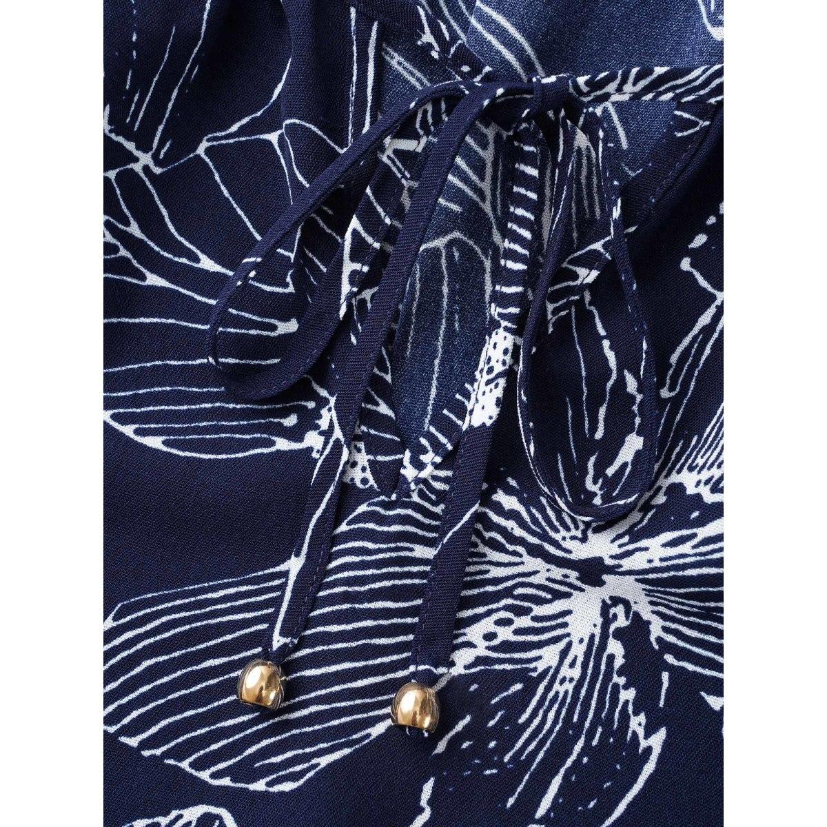 Plus Size Silhouette Floral Print Tie Knot Dress Navy Women Elegant Tie knot V-neck Elbow-length sleeve Curvy BloomChic 30/6X Product Image