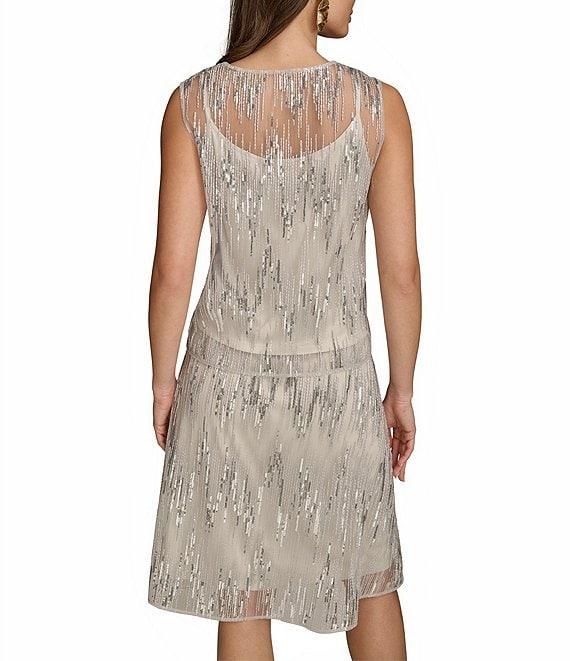 Donna Karan Sequin Mesh Crew Neck Sleeveless Top Product Image
