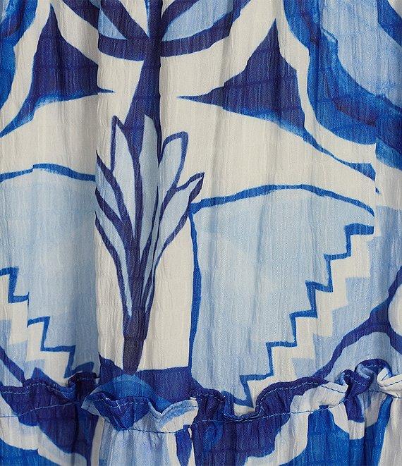 Vince Camuto Printed Square Neck Sleeveless Tiered Midi Dress Product Image