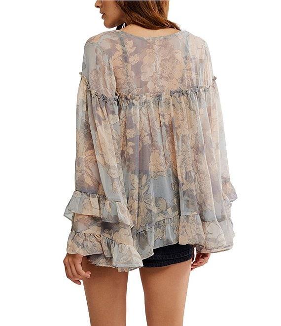Free People Day Dreaming Floral Print V-Neck Long Sleeve Woven Top Product Image
