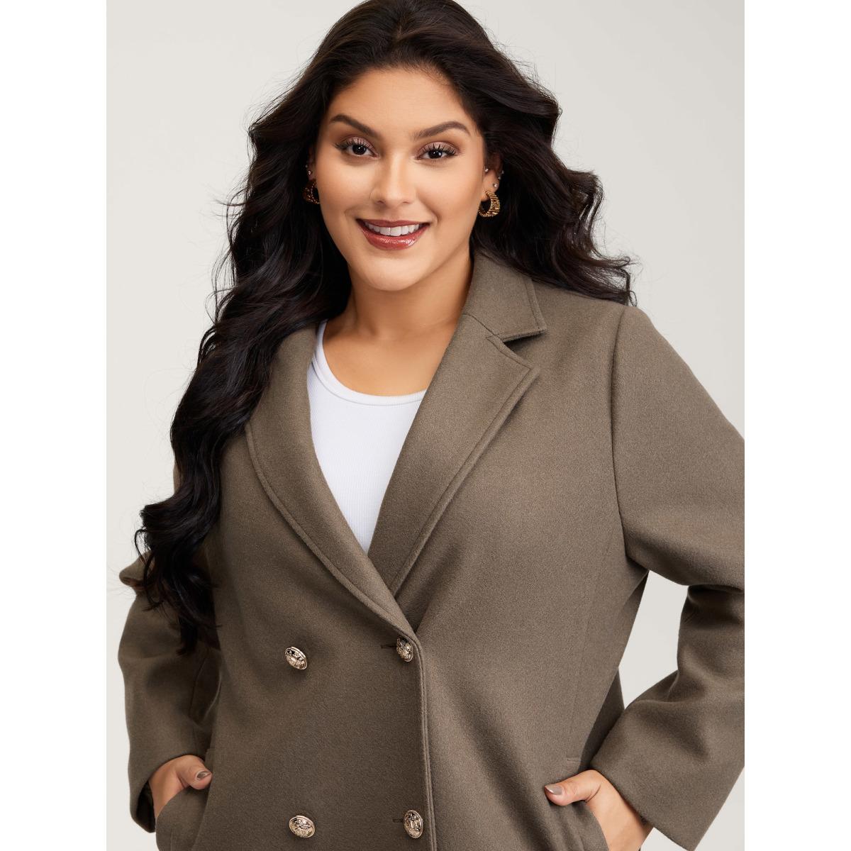 Plus Size Double-Breasted Pockets Notched Lapels Coat Women LightBrown Timeless Button Ladies Elegant Winter Coats BloomChic 26/4X Product Image