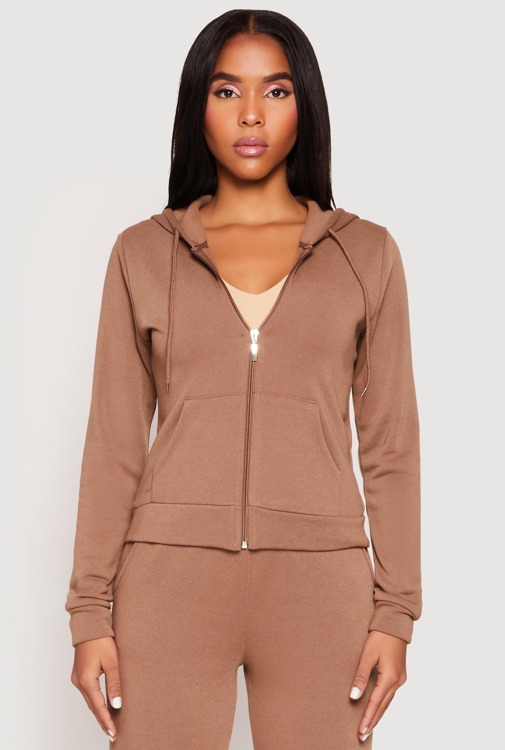 Womens Fleece Zip Front Long Sleeve Hoodie Product Image