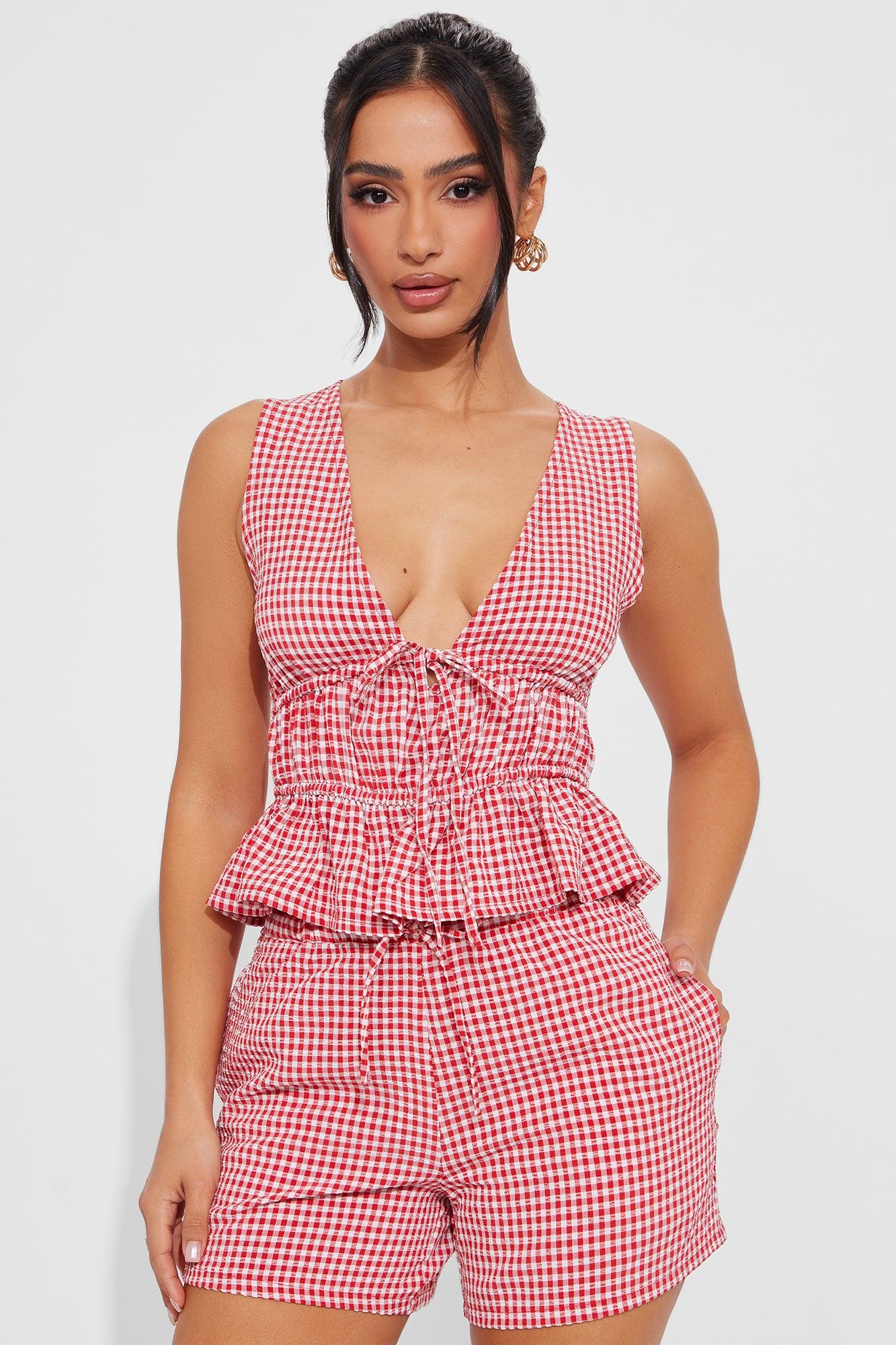 Sweet Darling Gingham Short Set - Red Product Image