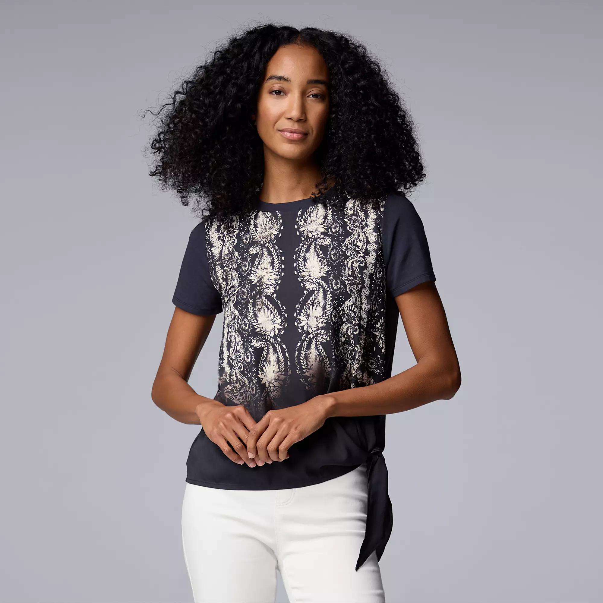 Petite Simply Vera Vera Wang Side Tie Tee, Women's, Size: XL Petite, Black Bandana Product Image