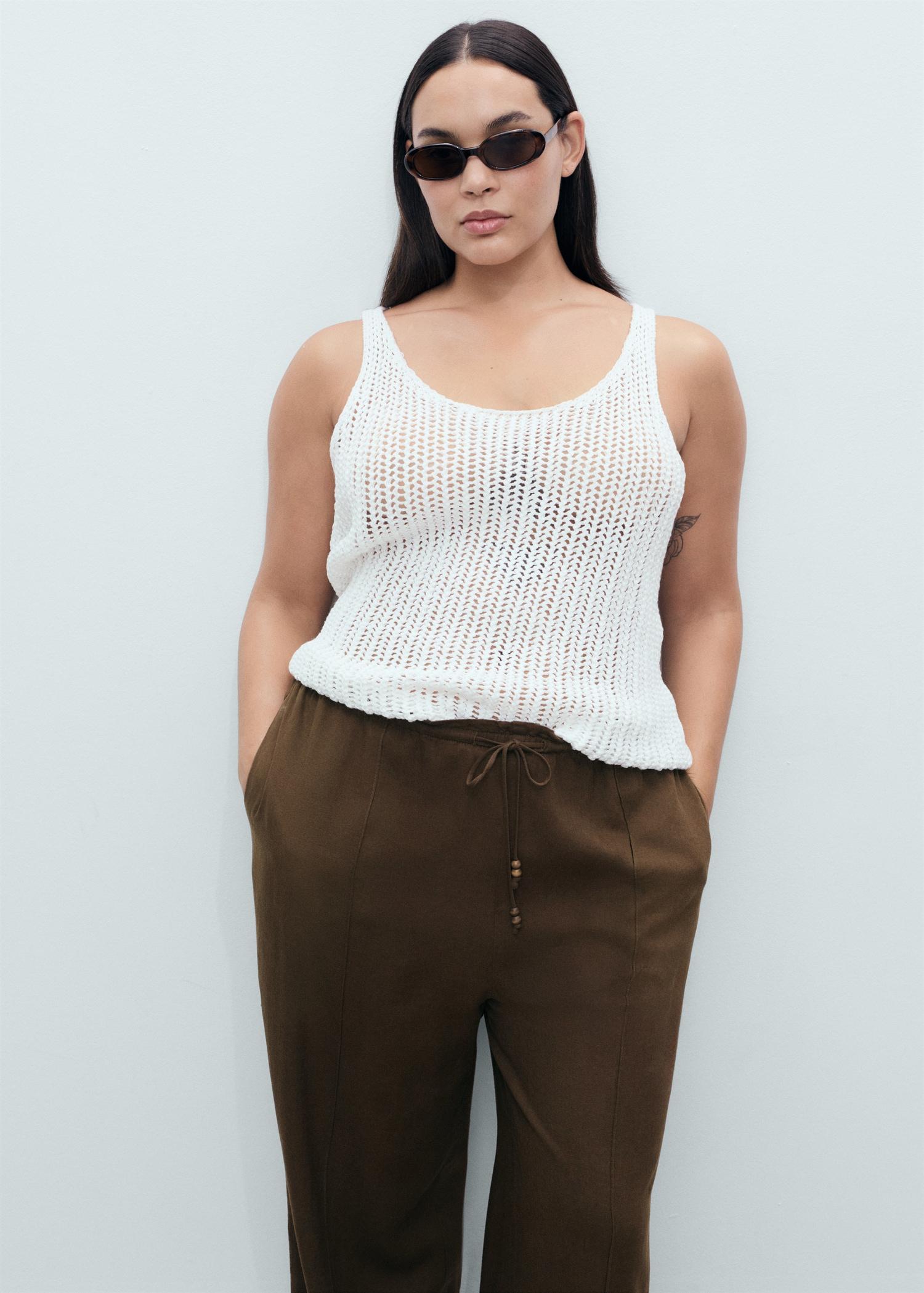 Linen-blend elastic waist pants - Women | MANGO USA Product Image