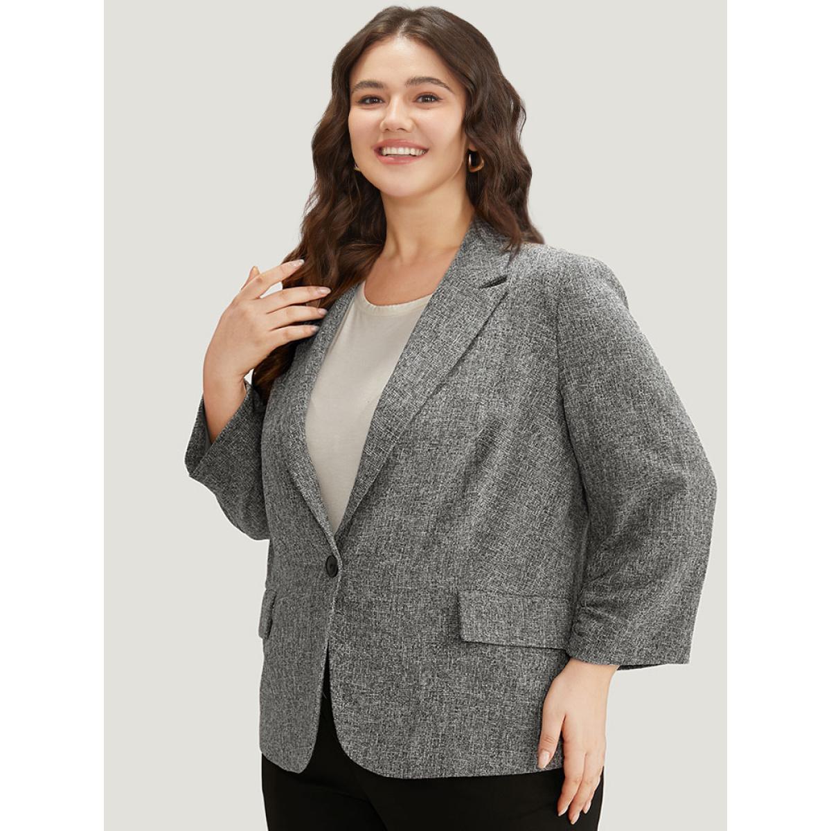 Plus Size Coarse Tweed Ruched Cuffs Flap Pocket Blazer DimGray Women Office Plain Texture Sleeve Long Sleeve Suit Collar 18-20/2X At the Office Blazers BloomChic Product Image