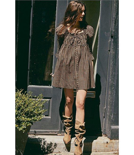 Free People Star Dip Dotted Print Square Neck 3/4 Sleeve Smocked Mini Dress Product Image