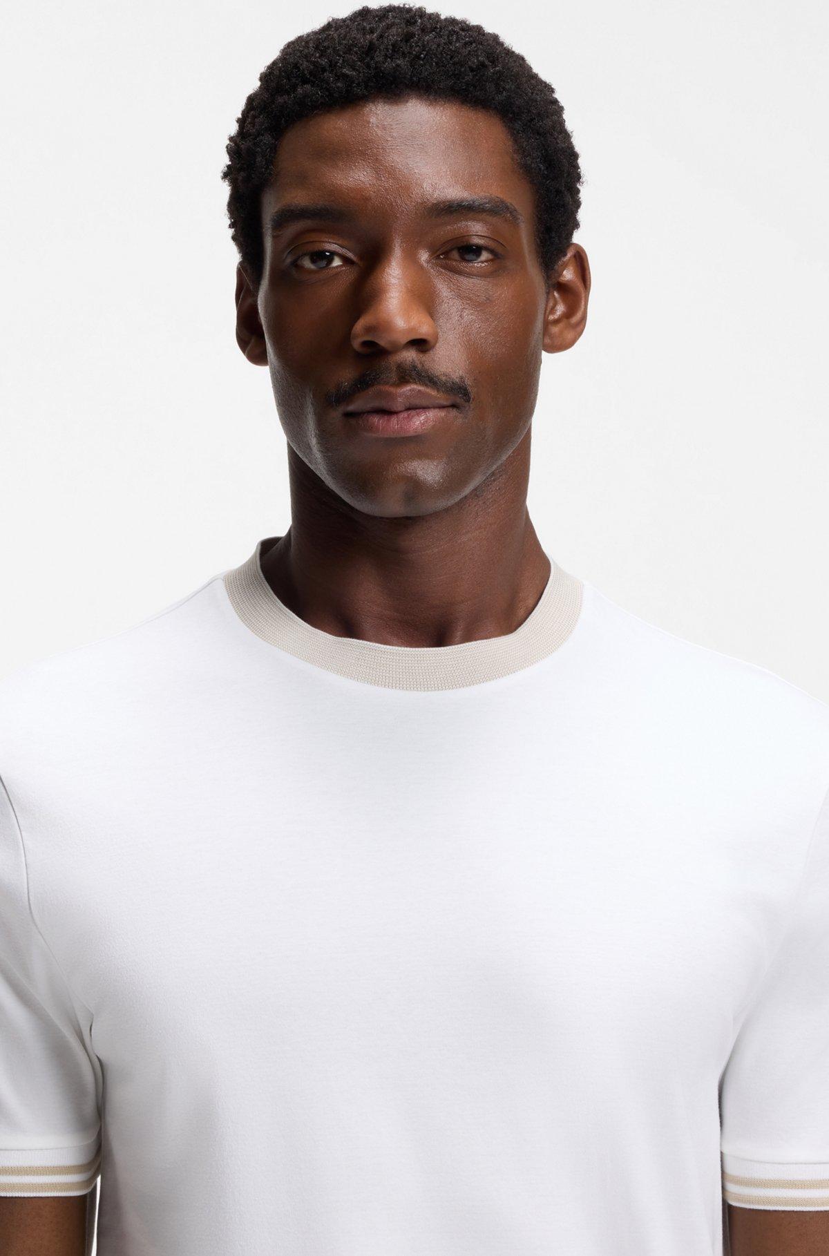Contrast-tipping slim-fit T-shirt in mercerised cotton Product Image