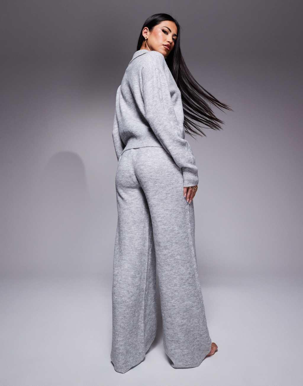 ASOS DESIGN lounge cable knit sweater and pants set in gray Product Image