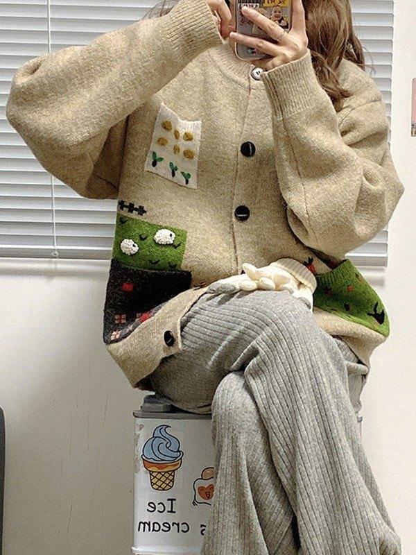 Pocket Jacquard Button Front Cardigan Product Image